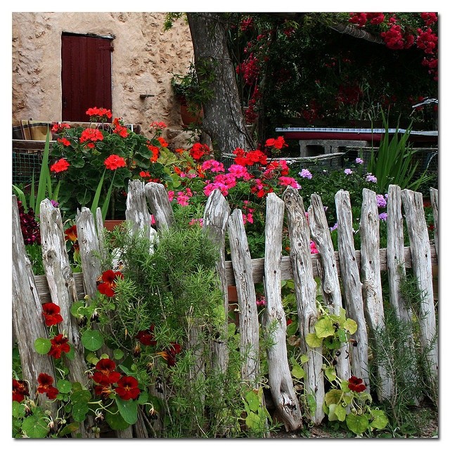 A fence made of rustic uneven old posts